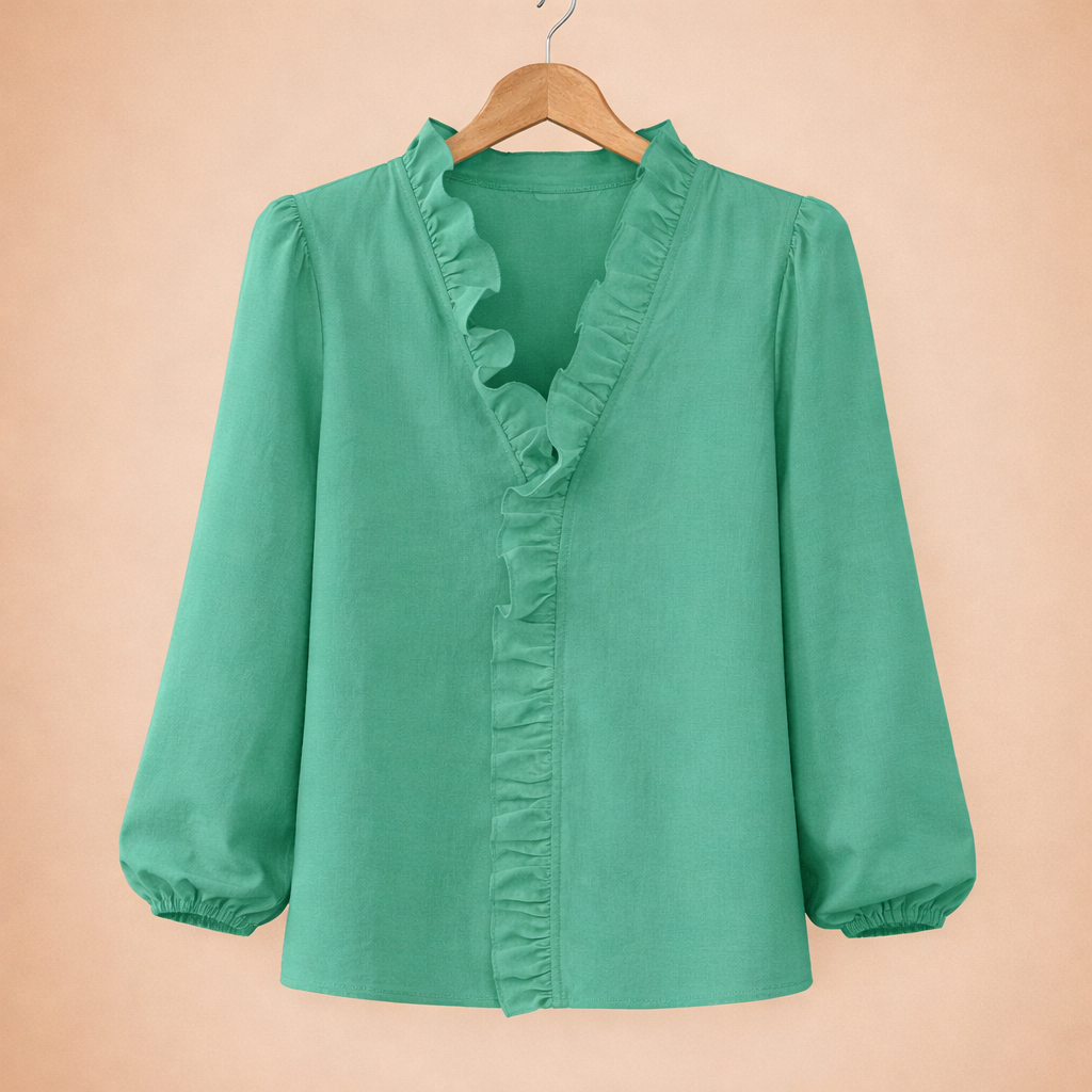 Dames rimpel v-hals blouse Jelle Jora Mode