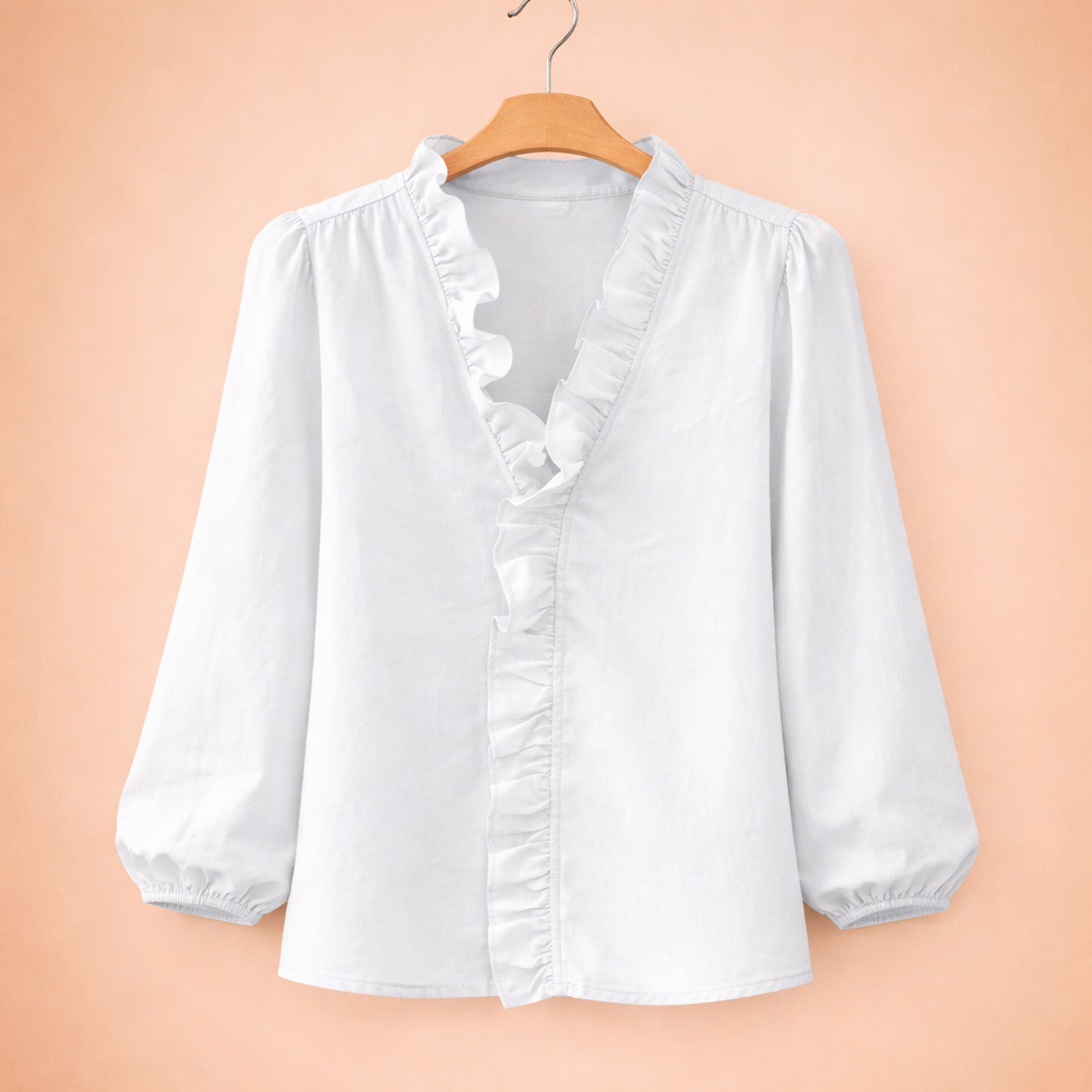 Dames rimpel v-hals blouse Jelle Jora Mode