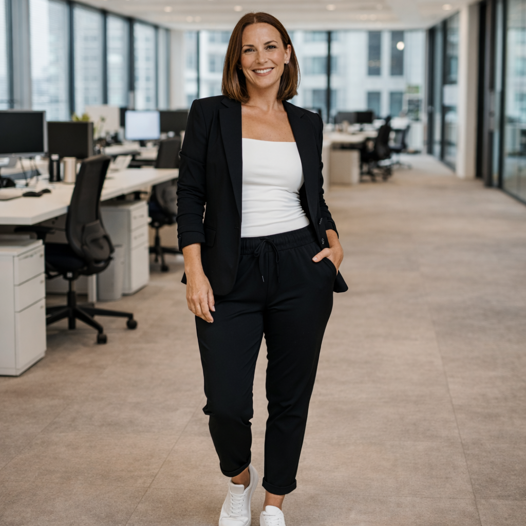 Effen kleurige kantoorpak blazer en joggingbroek set Jelle Jora Mode