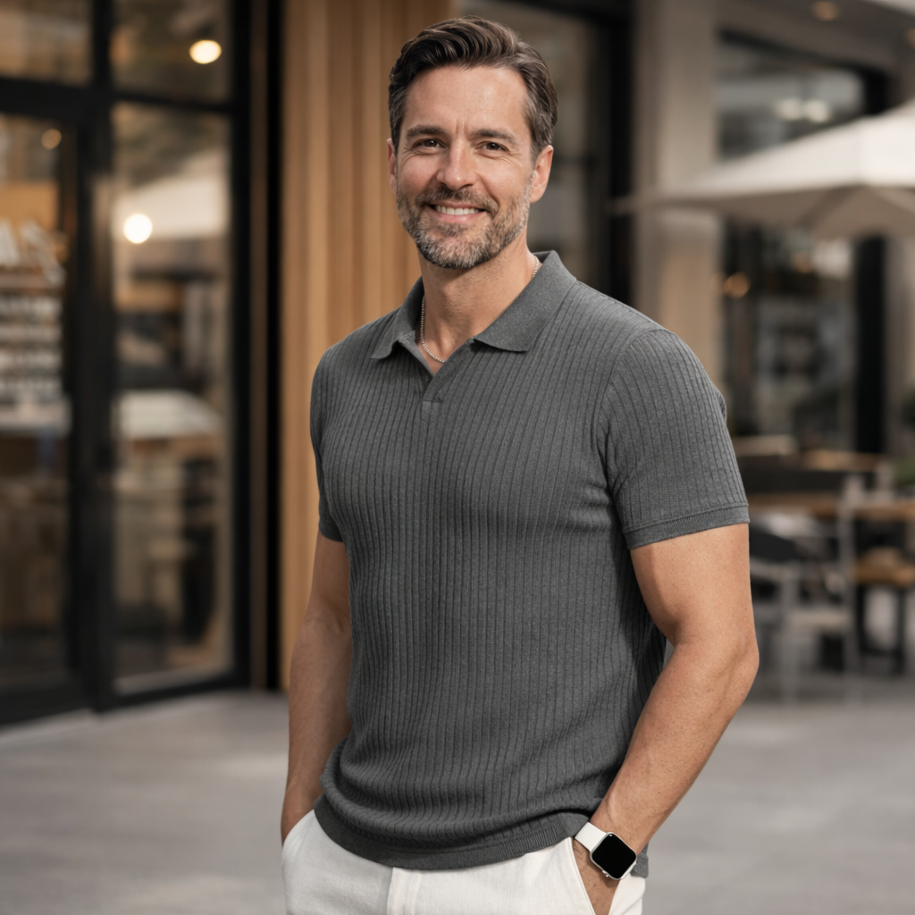Heren slim fit gebreid polo t-shirt Jelle Jora Mode
