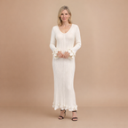 Dames elegante maxi zomerjurk met lange mouwen en ribstof Jelle Jora Mode
