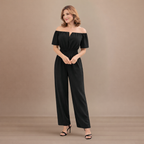 Dames off-shoulder jumpsuit met plooien en wijde pijpen Jelle Jora Mode