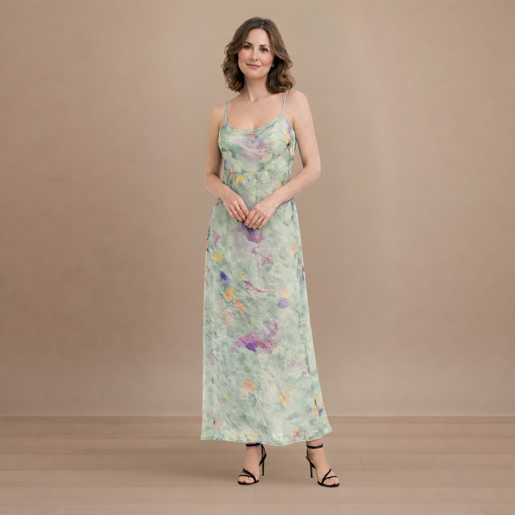 Dames maxi-lange bloemenjurk met zachte drapering Jelle Jora Mode