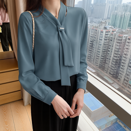 Elegante chiffonblouse met strikdetail Jelle Jora Mode