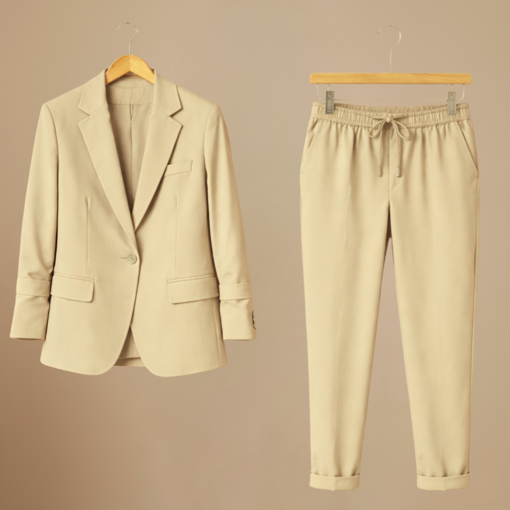 Effen kleurige kantoorpak blazer en joggingbroek set Jelle Jora Mode