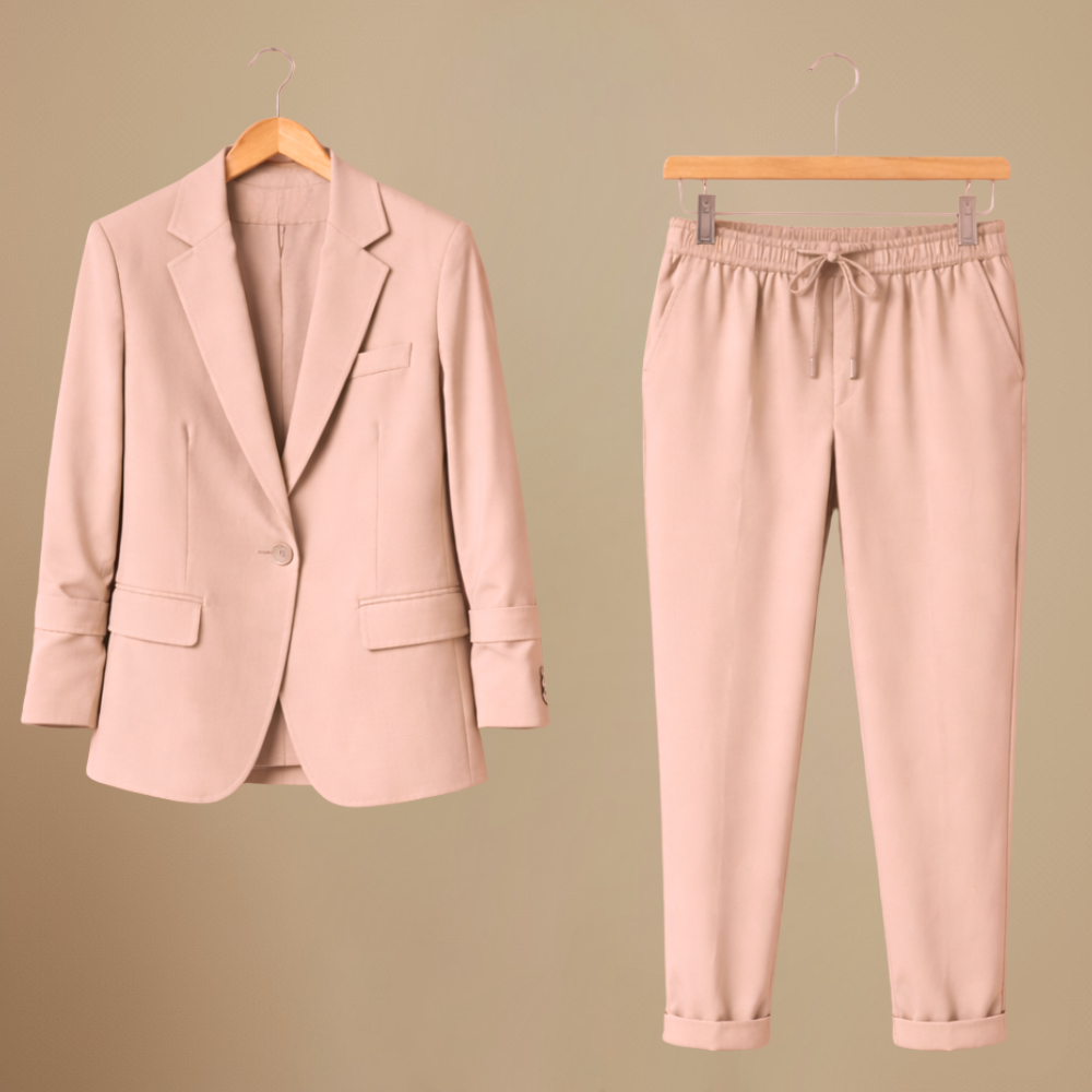 Effen kleurige kantoorpak blazer en joggingbroek set Jelle Jora Mode