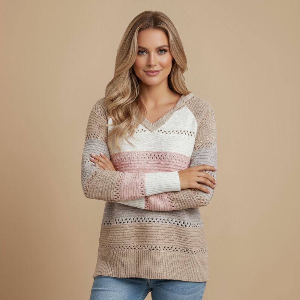 Gestreepte Gebreide Trui met V-hals - Comfortabel Jelle Jora Mode