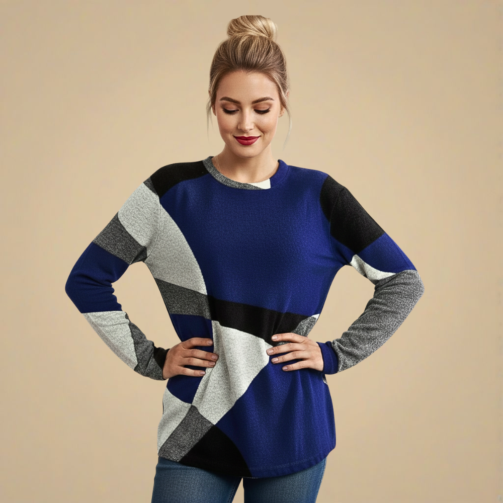 Geometrische patchwork losse top met lange mouwen Jelle Jora Mode