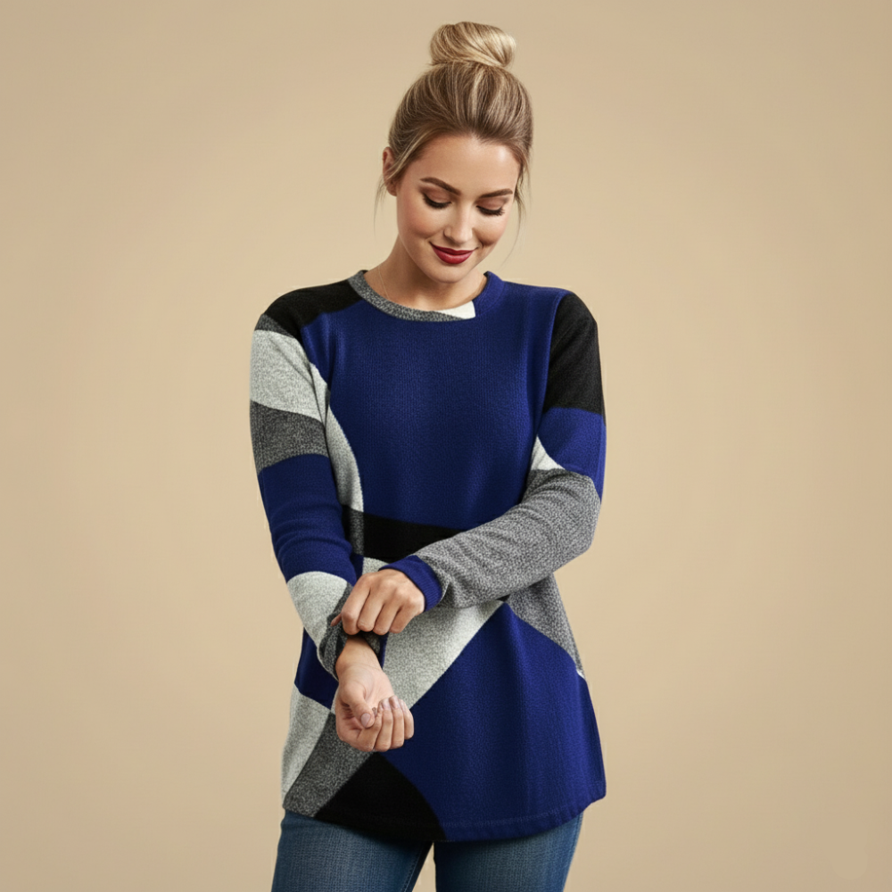 Geometrische patchwork losse top met lange mouwen Jelle Jora Mode