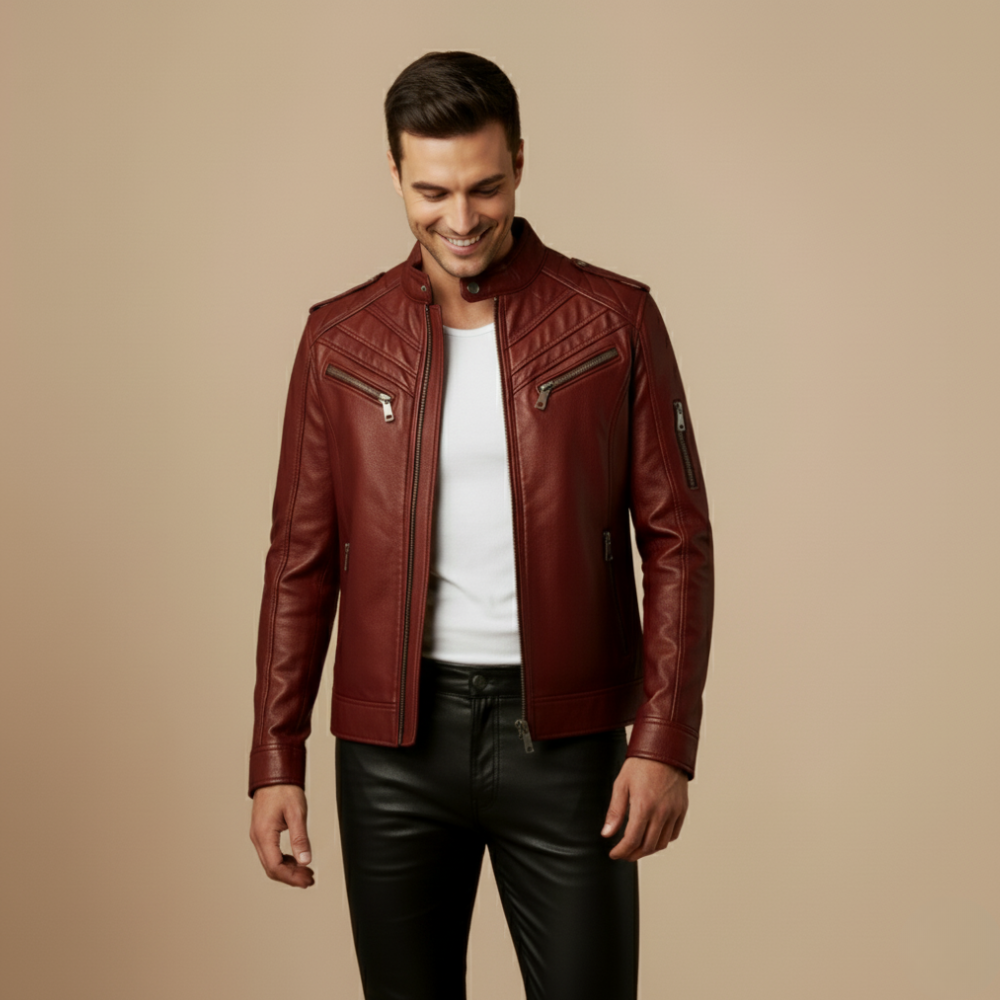 Slim Fit Biker Faux Leather Jacket voor Heren Jelle Jora Mode