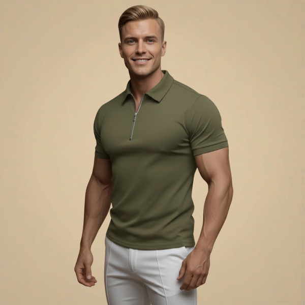 Modieuze effen polo met korte mouwen en ritssluiting Jelle Jora Mode