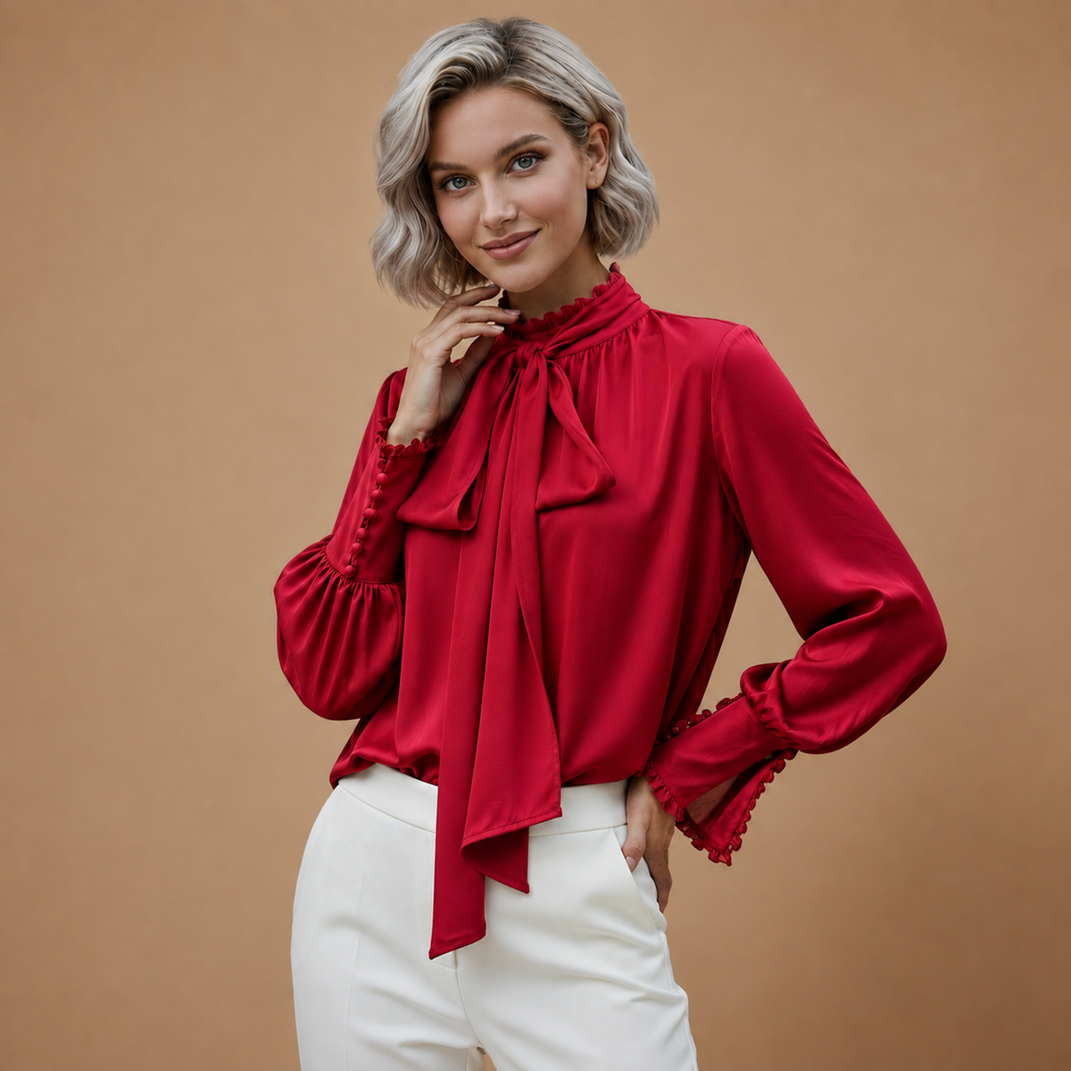 Damesblouse met strikje en lange mouwen Jelle Jora Mode
