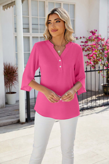 Agathey Lichte Dames Blouse Korte Mouw met V-Hals Jelle Jora Mode