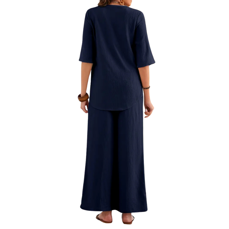 Elegante broek en topset met wijde pijpen