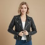 Leren Zip Jack met Omklapbare Kraag
