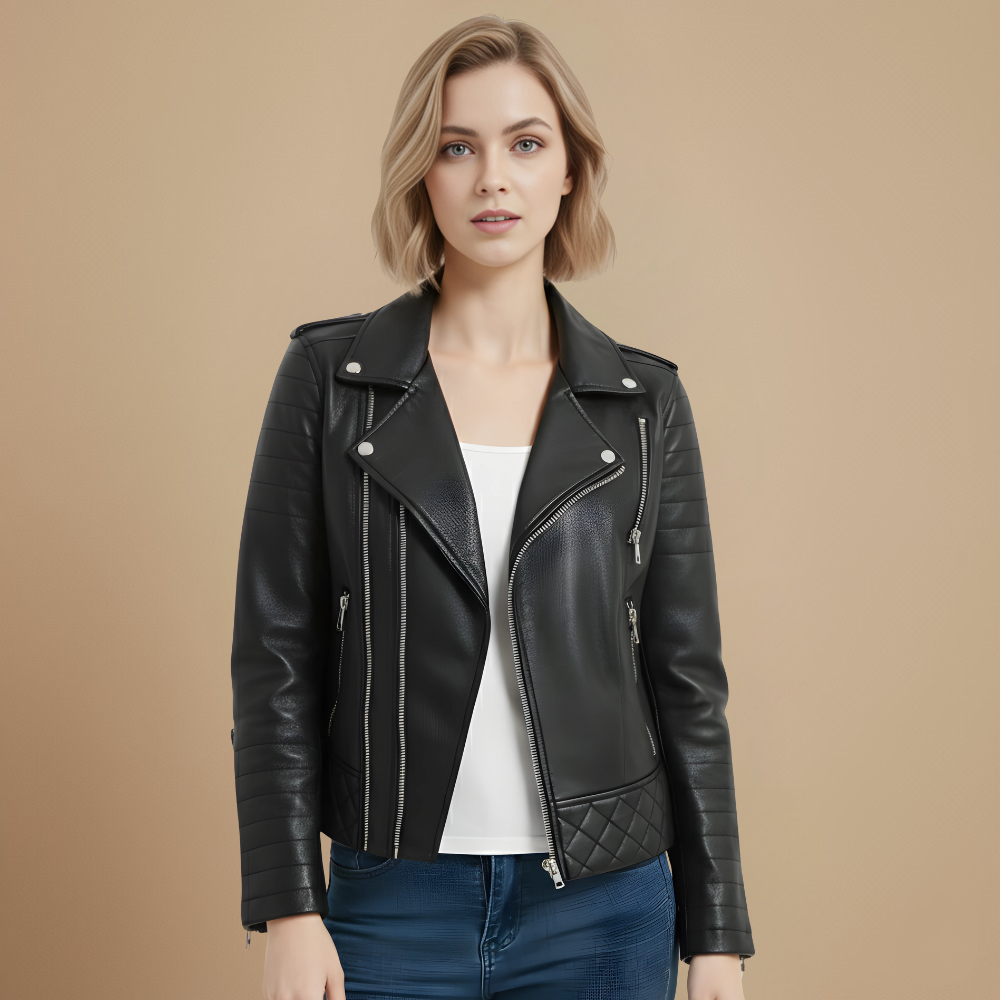Leren Zip Jack met Omklapbare Kraag