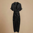 Minimalistische midi-jurk met ruches en strikbandjes voor dames Jelle Jora Mode