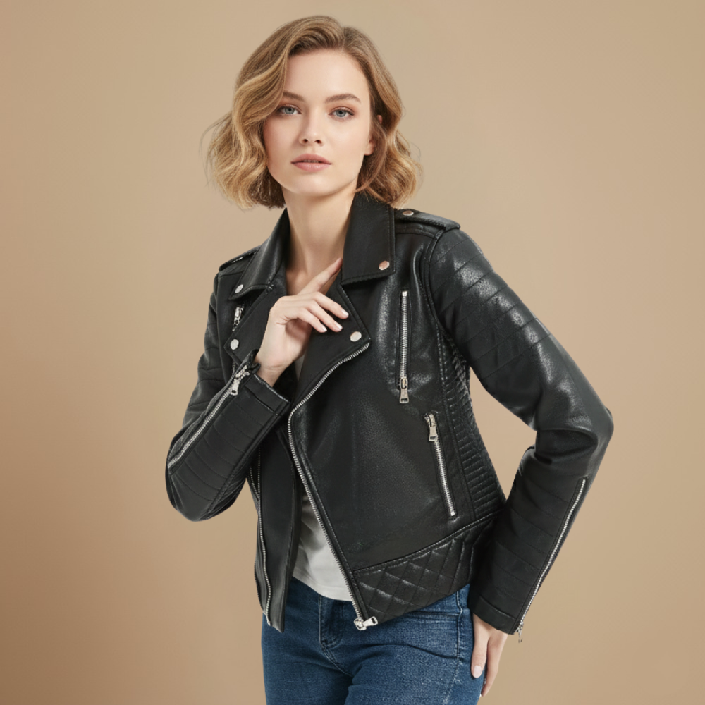 Leren Zip Jack met Omklapbare Kraag