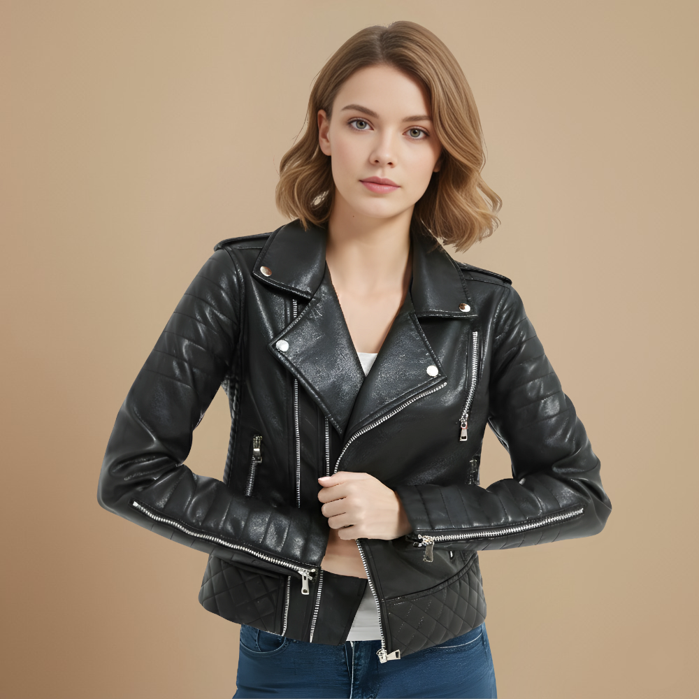Leren Zip Jack met Omklapbare Kraag