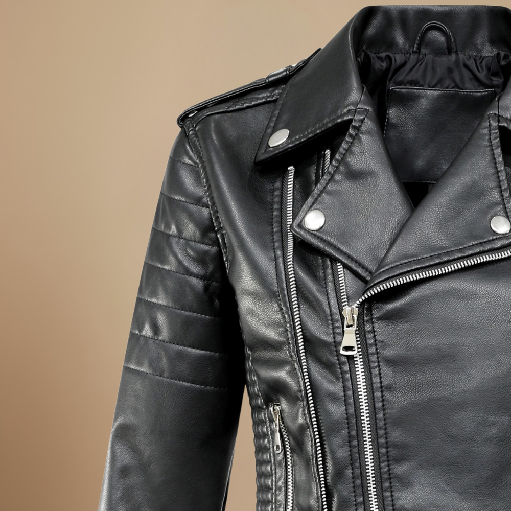 Leren Zip Jack met Omklapbare Kraag