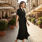 Minimalistische midi-jurk met ruches en strikbandjes voor dames Jelle Jora Mode