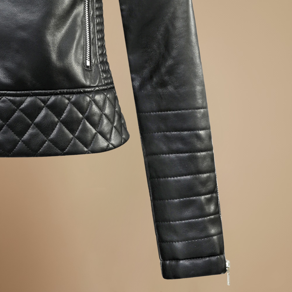 Leren Zip Jack met Omklapbare Kraag