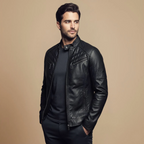 Slim fit biker faux leather jacket voor heren Jelle Jora Mode
