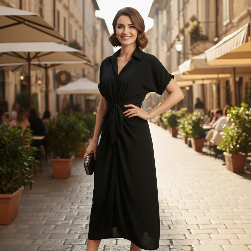 Minimalistische midi-jurk met ruches en strikbandjes voor dames Jelle Jora Mode