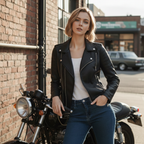 Leren Zip Jack met Omklapbare Kraag