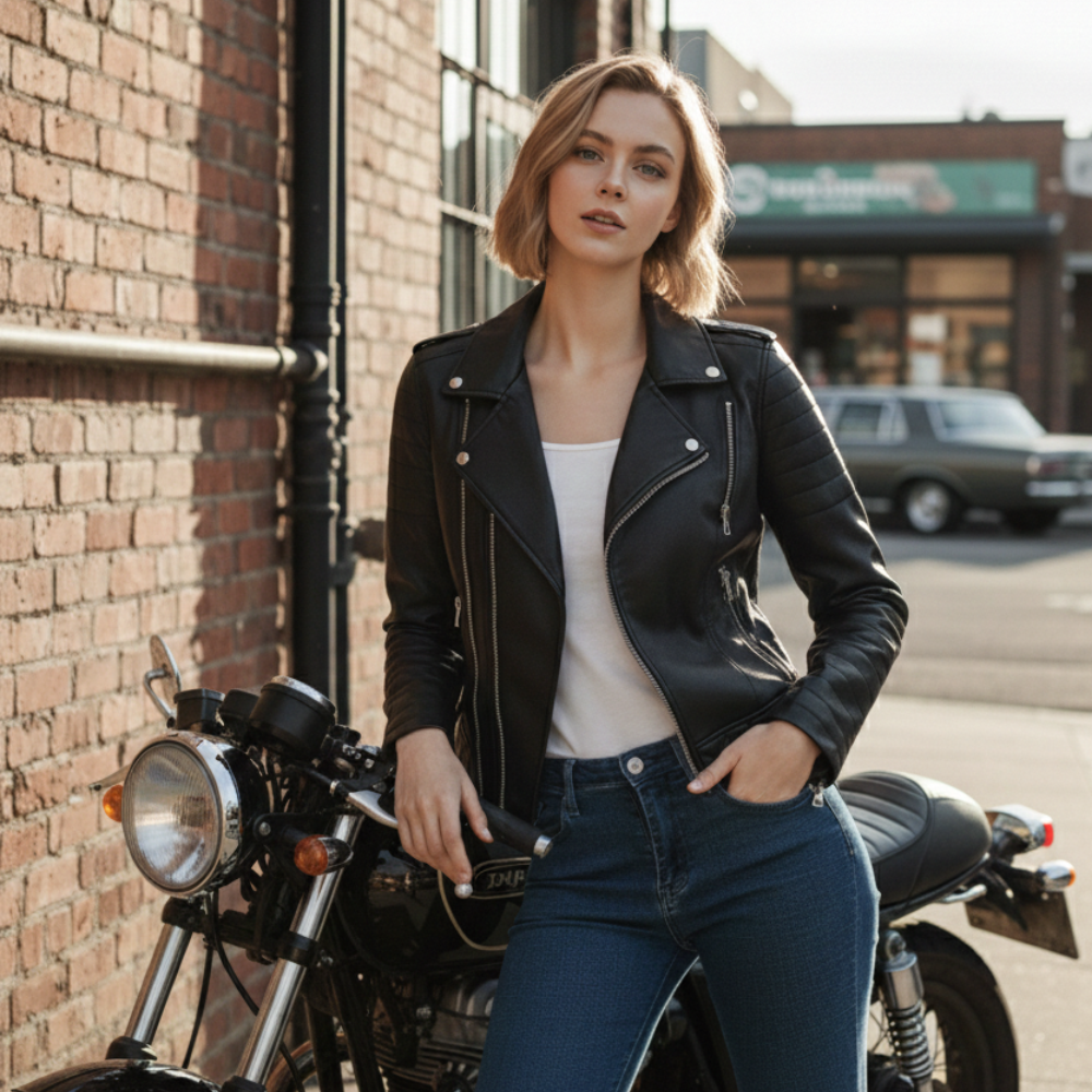 Leren Zip Jack met Omklapbare Kraag
