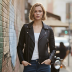 Leren Zip Jack met Omklapbare Kraag