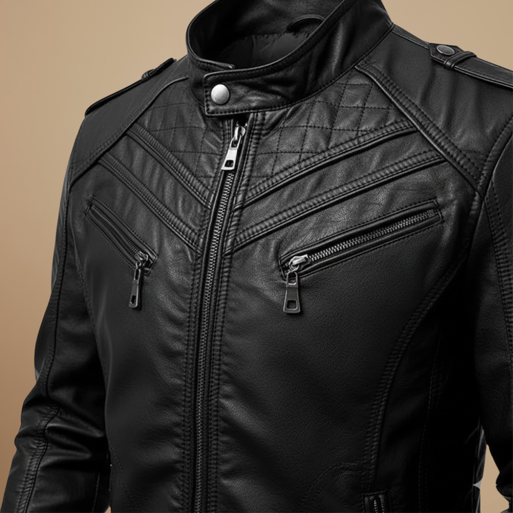 Slim fit biker faux leather jacket voor heren Jelle Jora Mode