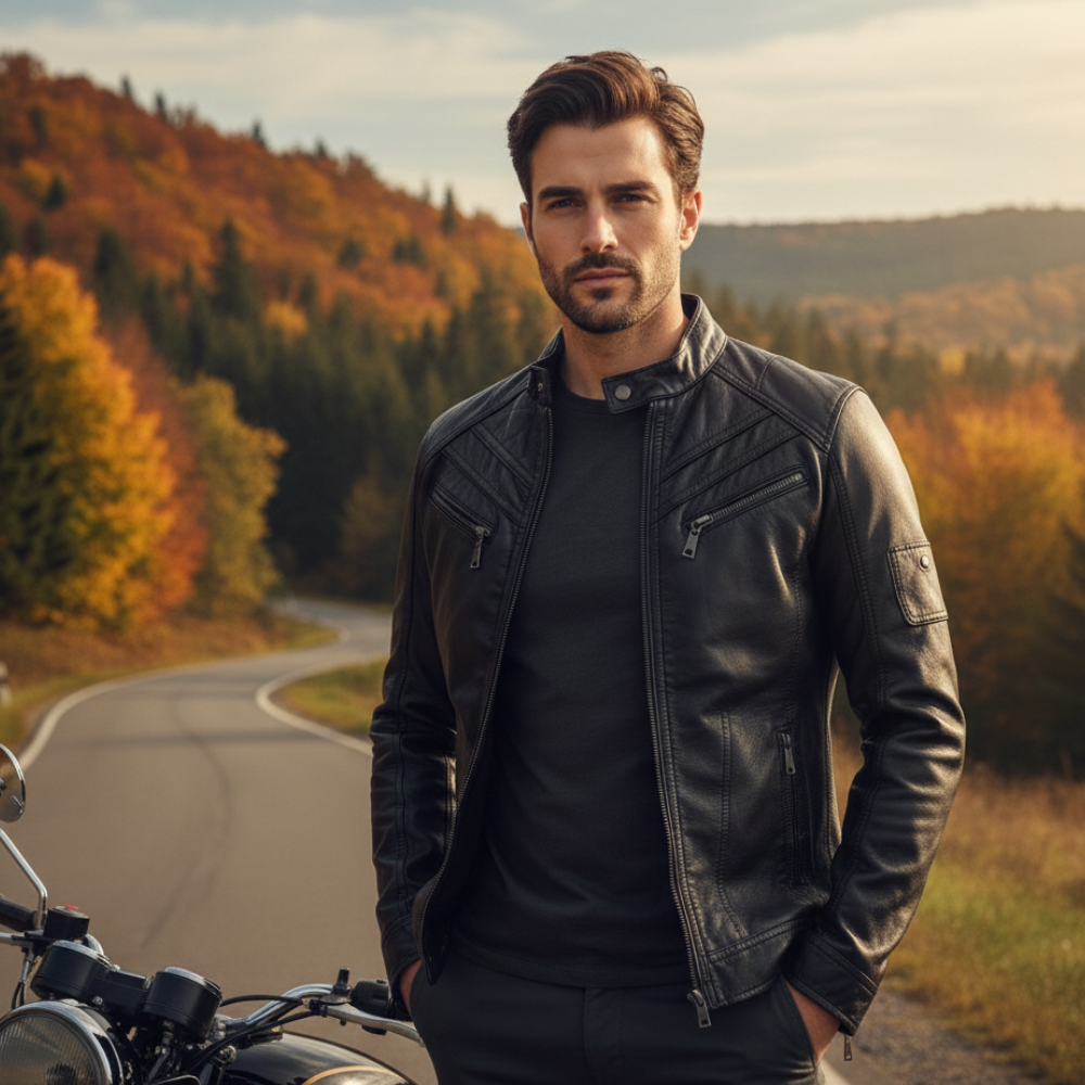 Slim fit biker faux leather jacket voor heren Jelle Jora Mode