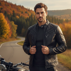 Slim fit biker faux leather jacket voor heren Jelle Jora Mode