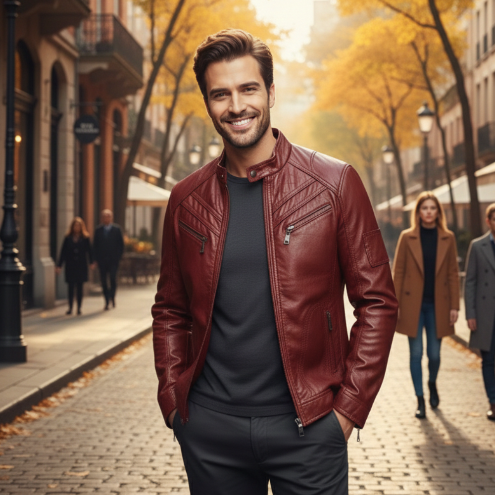 Slim fit biker faux leather jacket voor heren Jelle Jora Mode