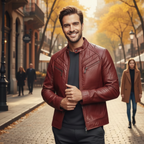Slim fit biker faux leather jacket voor heren Jelle Jora Mode